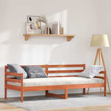 Day Bed with Headboard Wax Brown Solid Pine Wood 877048
