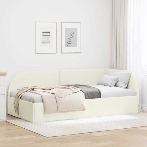 Corner Bed Frame with Headboard Cream 90 x 200 cm Velvet 42016653