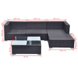 5 Piece Garden Lounge Set with Cushions Poly Rattan Black 42740