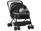 Pet Stroller Pushchair Foldable Travel Dog Cat Carriage w/ Reversible Handle Brake Basket T3398P349570