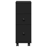 Narrow Bathroom Cabinet with Wheels Black Engineered Wood 855233