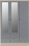 ZNTS Nevada 3 Door 2 Drawer Mirrored Wardrobe 100-101-077