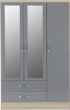 ZNTS Nevada 3 Door 2 Drawer Mirrored Wardrobe 100-101-077