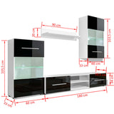 4 pcs Black High Gloss Wall Display Cabinet TV Unit with LED Lighting 242573