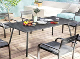 Rectangle Garden Table with Slat Top, Steel Frame, Outdoor Table for 6 Person, 150 x 80 x 74 cm, T3398P327951