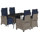 5 Piece Garden Dining Set with Cushions Grey Poly Rattan 3213046
