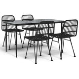 5 Piece Garden Dining Set Black Poly Rattan 3157882