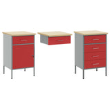 Work Cabinet with Drawer 3 pcs Red Engineered Wood and Steel 3321379