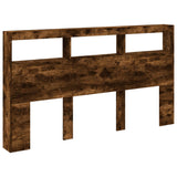 Headboard Cabinet with LED Smoked Oak 180x17x102 cm 839214