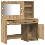 Dressing Table with Mirror Lights 2 pcs Brown Engineered Wood 3334271