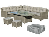 8-Seater Outdoor PE Rattan Sofa Set Conversation Set w/ Fire Pit Table, L-Shape Sofa, Footstool and T3398P320001