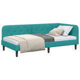 Corner Bed Frame with Headboard Turquoise 100 x 200 cm Velvet 42016624