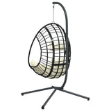 Hanging Egg Chair with Stand Beige Rattan and Steel 4007411