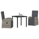 Garden Dining Set with Cushion 3 pcs Grey Poly Rattan 3379499