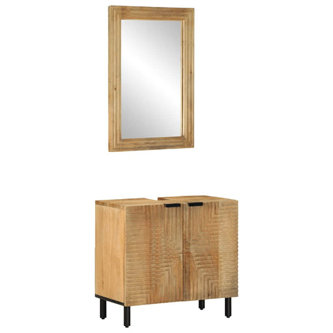 ZNTS 2 Piece Bathroom Furniture Set Brown Solid Wood Mango 3310006