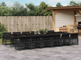13 Piece Garden Dining Set with Cushions Black Poly Rattan 3210763