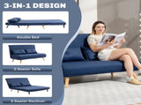 Two-Seater Linen-Look Sofa Bed - Dark Blue T3398P377860