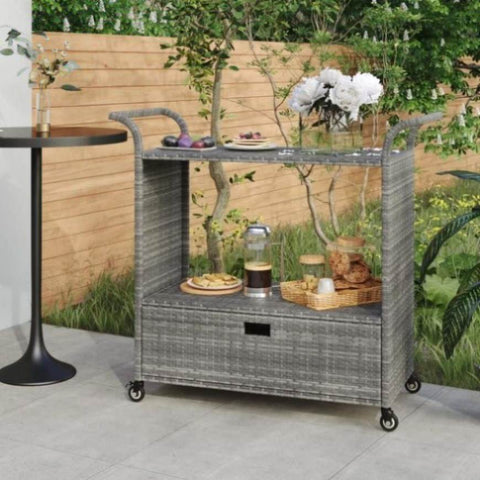 Bar Cart with Drawer Grey 100x45x97 cm Poly Rattan 316664
