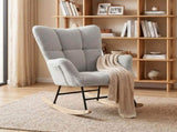 Rocking Chair, Teddy Fleece Rocker Chair with Tufted Wingback, Side Pockets, Rubber Wood Legs, Light T3398P548057