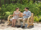 Fir Wood 2-Seater Outdoor Garden Wagon Wheel Bench, Natural Wood Finish T3398P554164