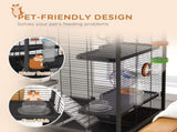 Large Hamster Cage, Gerbil Cage with Tubes, Storage Shelf, Ramps, Platforms, Running Wheel - Black T3398P350098