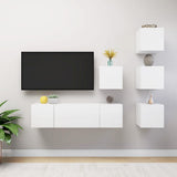 6 Piece TV Cabinet Set White Engineered Wood 3078720