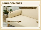 Velvet Feel Fabric 2 Seater Sofa, Small Sofa Loveseat with 21cm Thick Padding and Wood Legs, Cream T3398P344824