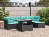 6 Piece Garden Sofa Set with Cushions Black Poly Rattan Acacia 3327767