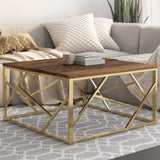 Coffee Table Gold Stainless Steel and Solid Sleeper Wood 349950