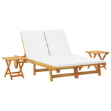 Sun Lounger Reclining Cream White Solid Acacia Wood 3407699