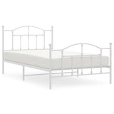 Metal Bed Frame without Mattress with Footboard White 107x203cm 353502