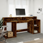 Desk with LED Lights Smoked Oak 200x55x91 cm Engineered Wood 3309442