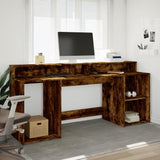 Desk with LED Lights Smoked Oak 200x55x91 cm Engineered Wood 3309442