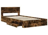 Bed Frame with Drawer Smoked Oak 100 x 200 cm Engineered Wood 3410935