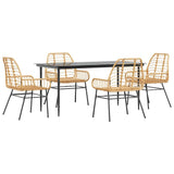5 Piece Garden Dining Set Brown Poly Rattan Glass 3334446