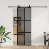 Sliding Door with Hardware Set Black 76x205 cm Tempered Glass 3375966