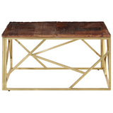 Coffee Table Gold Stainless Steel and Solid Sleeper Wood 349950