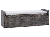 Storage Bench with Cushion Black Wash 110 x 40 x 50 cm Rattan 42011576