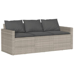 ZNTS Garden Sofa with Cushions 3-Seater Light Grey Poly Rattan 366346