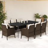 9 Piece Garden Dining Set with Cushions Brown Poly Rattan 3211940