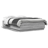 Bed Frame with LED without Mattress Grey Sonoma 150x200 cm King Size 3209609