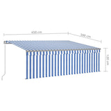 ZNTS Manual Retractable Awning with Blind 4.5x3m Blue&White 3069436