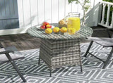 Wicker Garden Rattan Table, Patio Furniture Outdoor Coffee Table with Umbrella Hole and Tempered T3398P317654