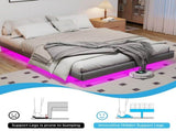 140cm190cm Grey Floating Double Bed Frame with LED Lights, Metal Platform Bed with Underbed T6135P516184