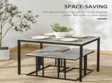 Dining Table and Chairs Set for 4 People, Concrete Effect Kitchen Table and Bench Set with Steel T3398P342283