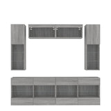6 Piece TV Wall Cabinet Set with LED Lights Grey Sonoma 3216802