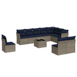 11 Piece Garden Sofa Set with Cushions Grey Poly Rattan 3217811