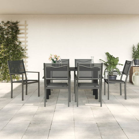 ZNTS 7 Piece Garden Dining Set Black Steel and Textilene 3200729