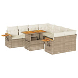9 Piece Garden Sofa Set with Cushions Beige Poly Rattan Acacia 3327579