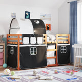 Bunk Bed without Mattress White&Black 75x190 cm Small Single Solid Wood Pine 3284015